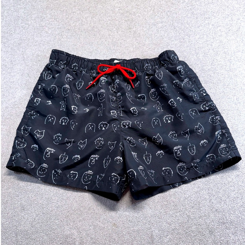 Paul Smith Mens M Paul's Face Doodle Swim Trunks Black Red Designer Shorts Beach